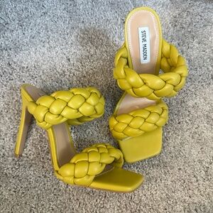 Steve Madden braided yellow green chunky heel
